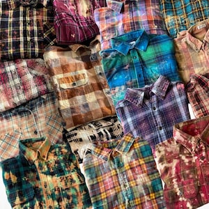 Flannel Shirt, Custom Bleached Flannel, Unisex Shirt Boho Grunge Clothing Plaid Flannel Shirt, Upcycled Clothing, One of One Mystery Flannel