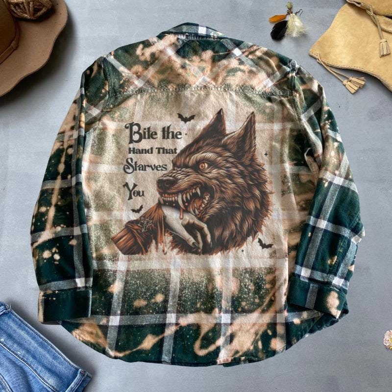 Bite the Hand That Starves You Graphic Wolf Shirt, Bleached