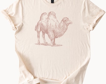 Bactrian camel sketch graphic tee desert animal shirt with hand drawn camel art illustration natural cotton unisex shirt