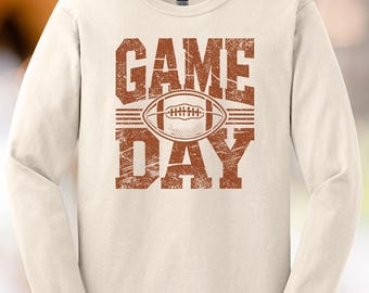 Game Day Football Graphic Long Sleeve Shirt Distressed Athletic Team Sports Fan Apparel Fall Football Season Shirt Gift Idea