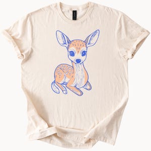 Cute Fawn Shirt Boho TShirt Baby Deer Graphic Tee Woodland Animal Shirt Retro Illustration