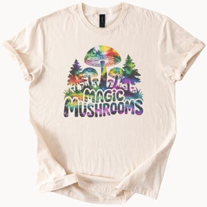 Magic Mushrooms T Shirt Psychedelic Forest Tee Colorful Fungi Shirt Trippy Nature Top