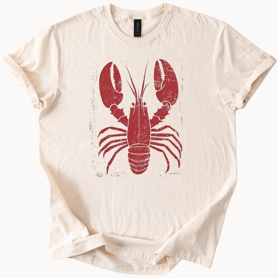Lobster Graphic T-Shirt, Retro Lobster Print Tee, Coastal Beachwear Shirt, Summer Seaside Outfit, Nautical Ocean Lover Gift