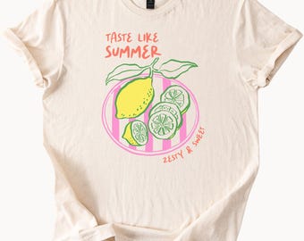 Taste Like Summer Lemon Graphic T Shirt Zesty Sweet Citrus Fruit Hand Drawn Summer Tee Lemon Slice Art Trendy Cute Lemon Shirt