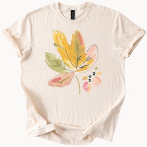 Hand Drawn Watercolor Autumn Leaf T Shirt Fall Botanical Nature Inspired Art Tee Shirt Graphic Leafy Shirt Cute Organic Fall Top