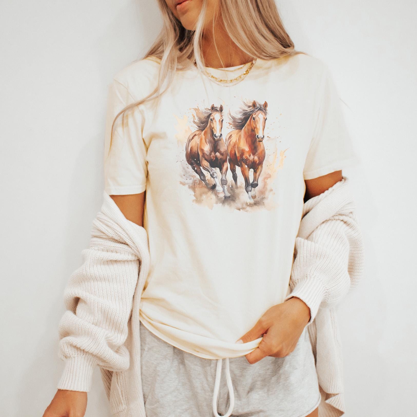 Running Horses Tshirt Wild and Free Graphic Tee Unisex Horse Lover