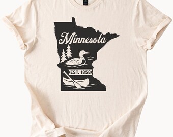 Minnesota State Loon Canoe Shirt Trees Lake Graphic Nature Tee Established 1858 Outdoor Adventure Midwest TShirt Camping Gift