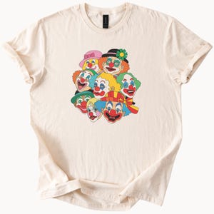 Colorful Clown Faces Graphic Tee Shirt Happy Fun Circus Carnival Party Costume Idea