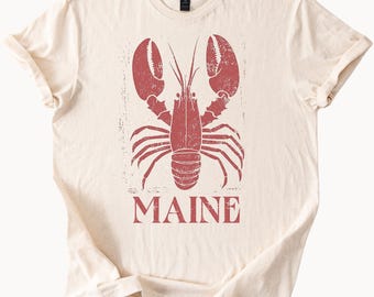 Vintage hummer Maine grafisk skjorta mjuk naturlig t-shirt kustnära nautisk skaldjur souvenir sommar strand semester skjorta