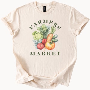 Camiseta com estampa de vegetais do mercado de produtores locais, camiseta com estampa de produtos frescos da fazenda