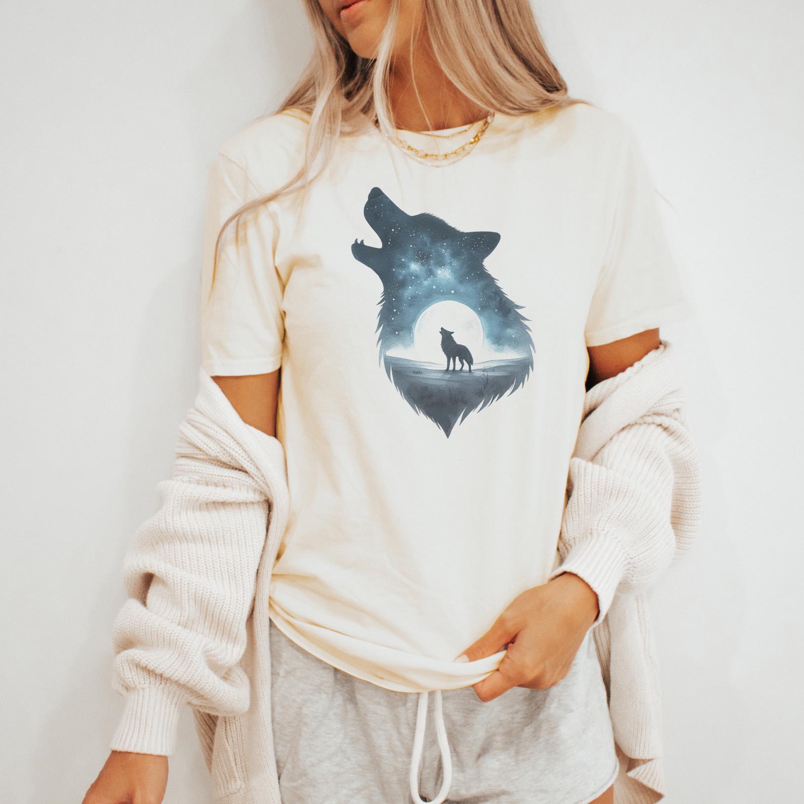 Howling Wolf Moonlight Night Sky Graphic T Shirt Wilderness Animal ...