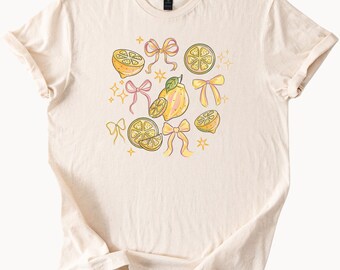 Camiseta con gráfico de lazos de limón, linda camiseta de frutas, estilo veraniego
