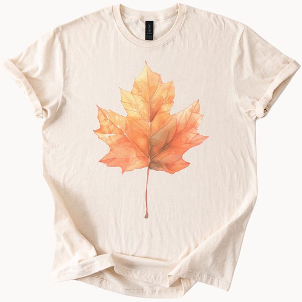 Autumn Maple Leaf Graphic T Shirt Fall Watercolor Leaf Tee Nature Inspired Shirt Botanical Art Top for Fall Outfit Gift for Her or Him