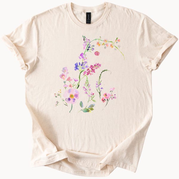 Wildflower Watercolor Shirt Pastel Floral Graphic Tee Soft Bloom Print Nature Inspired Botanical Art Flower T Shirt Gift for Her