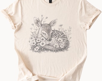 Sleeping Fawn with Wildflowers Boho Tee