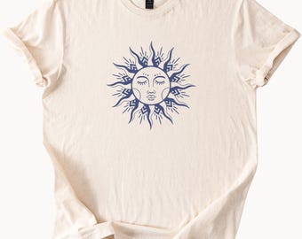 Celestial Sun Face TShirt Boho Graphic Tee Spiritual Sun Shirt