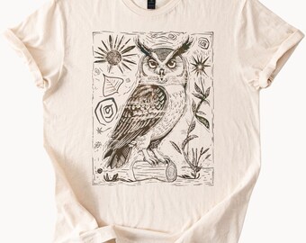 T-shirt hibou grand duc T-shirt graphique inspiré de la nature, cadeau pour amoureux des oiseaux, vêtements au design unique