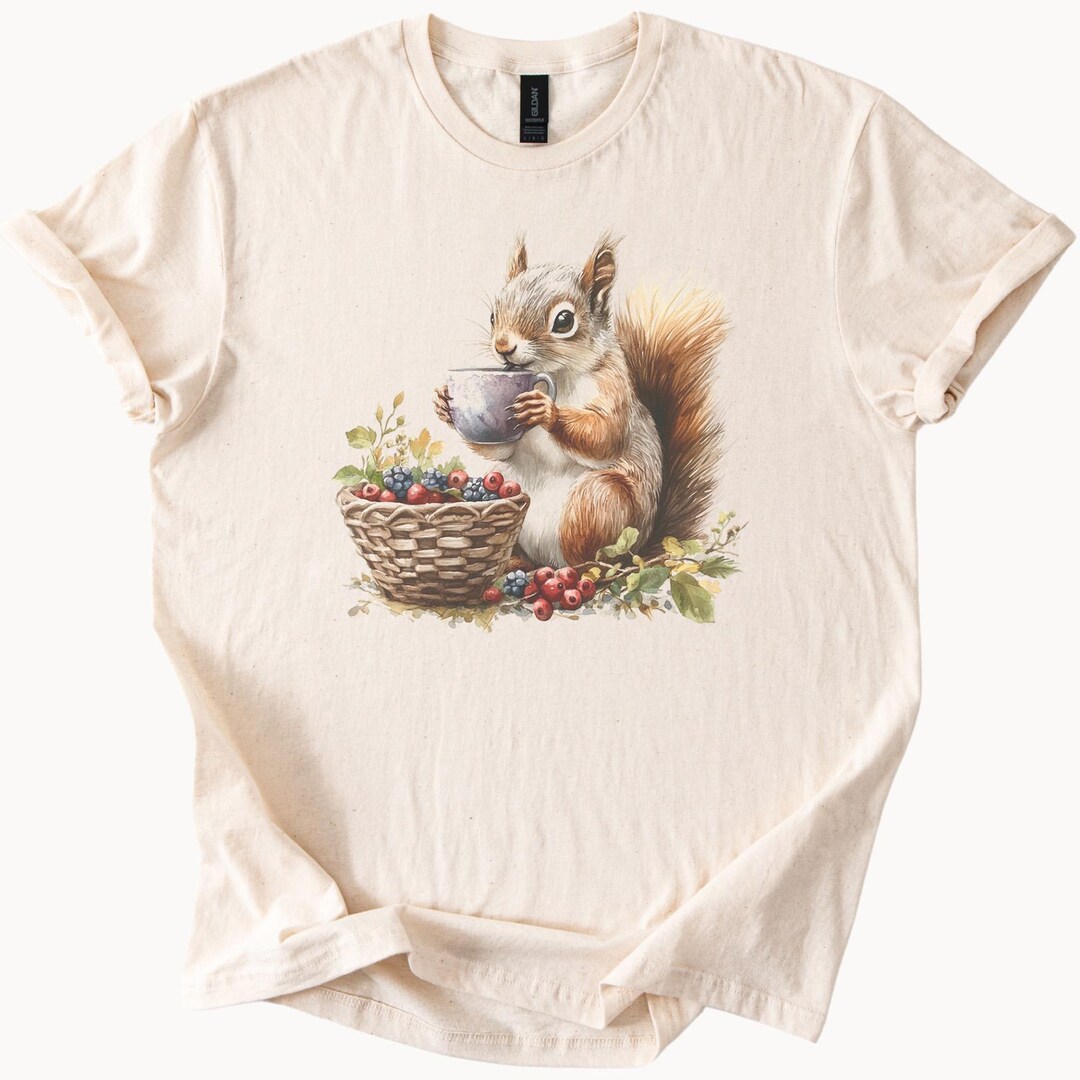 Cute Squirrel Drinking Tea With Basket of Berries Graphic T Shirt