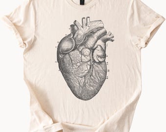 T-shirt coeur anatomique dessin médical réaliste t-shirt organe humain art scientifique T-shirt graphique cadeau biologie vêtements pour étudiants en médecine