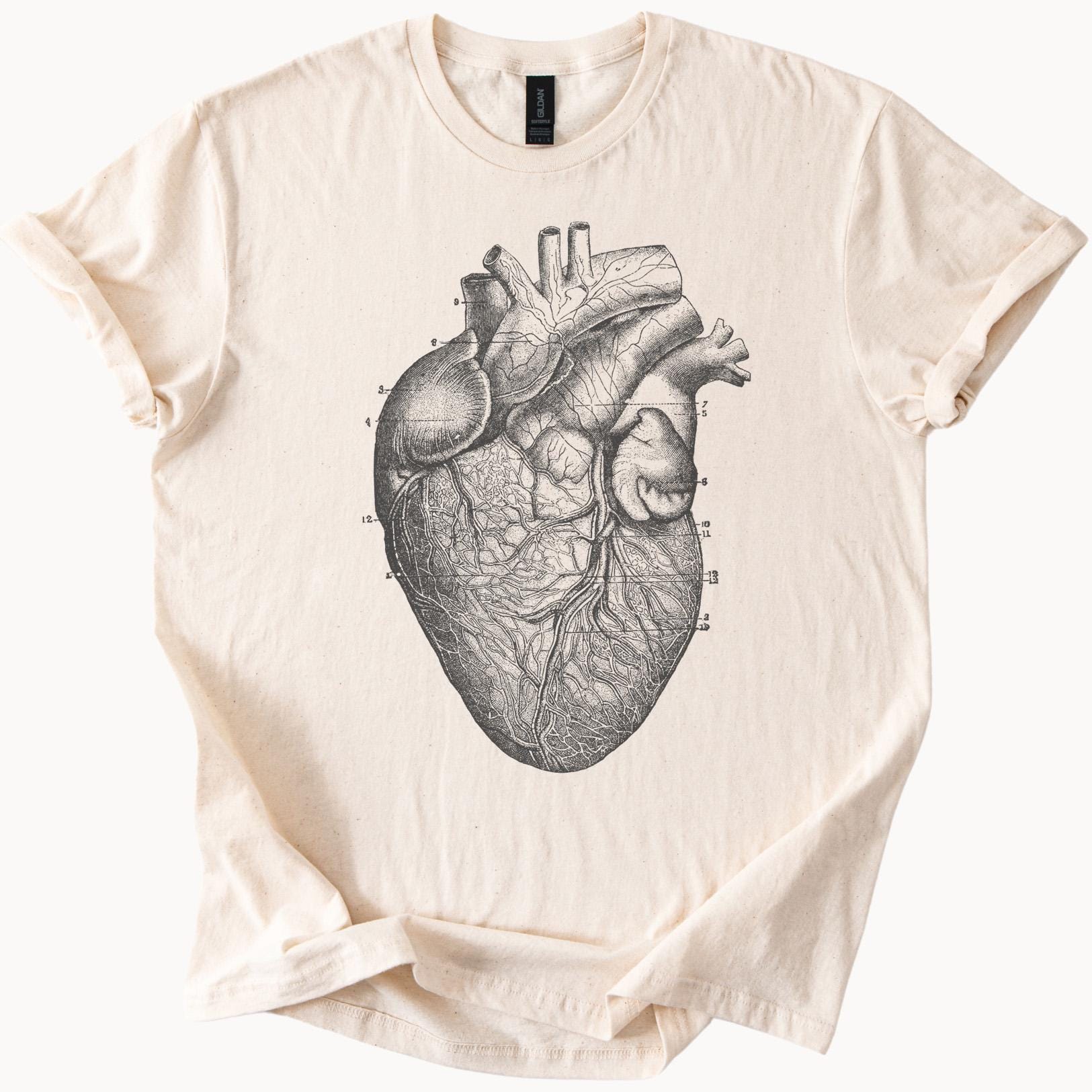 Anatomical Heart Shirt Realistic Medical Drawing Tee Human Organ