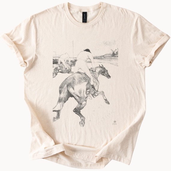 Horse Racing Graphic Tee Shirt Equestrian Sketch Drawing Printed T