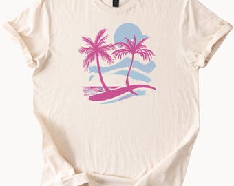 Retro Palm Tree TShirt Beach Vibes Graphic Tee Summer Holiday Top