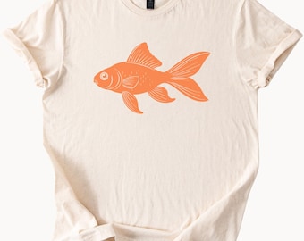 Orange Goldfish Graphic T Shirt Cute Fish Lover Shirt Minimalist Animal Tee Nature Inspired Aquatic Life Shirt Casual Ocean Tee