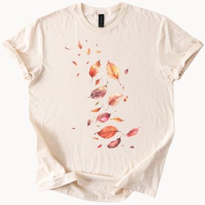 Autumn Leaves Graphic T Shirt Fall Foliage Watercolor Leaf Print Nature Inspired Tee Soft Neutral Shirt for Women and Men Gift