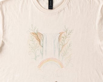 Go With the Flow Waterfall Rainbow Graphic Tee Nature Inspired