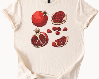 Pomegranate Fruit Graphic Tee Botanical Illustration Shirt Unique Red Pomegranate Art T Shirt Nature Lover Gift