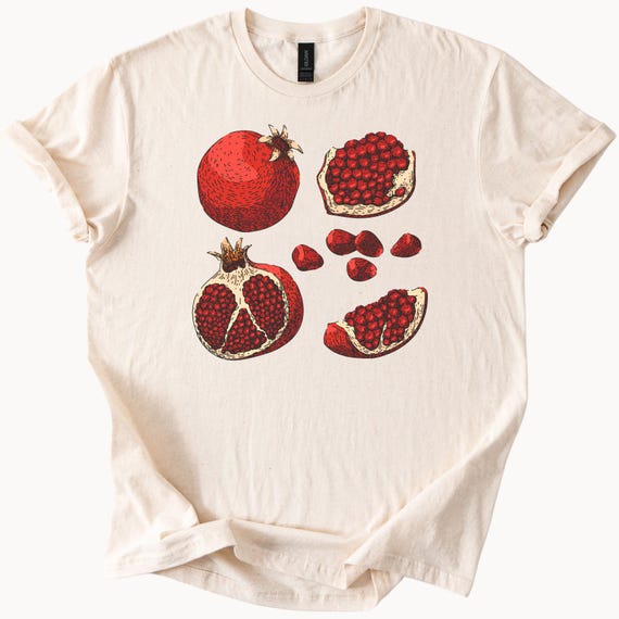 Pomegranate Fruit Graphic Tee Hand Drawn Botanical Illustration Shirt Unique Red Pomegranate Art T Shirt Nature Lover Gift