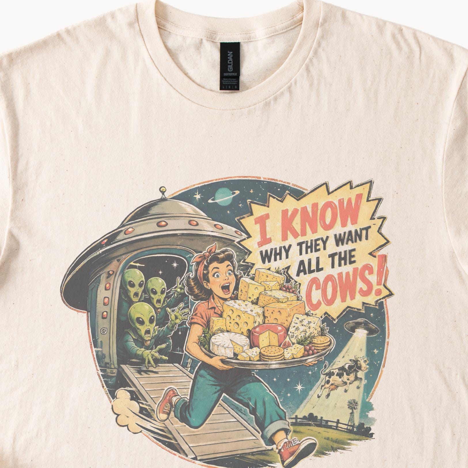 Retro Alien Abduction Cheese Heist Graphic Tee Vintage Sci-fi Humor - Etsy