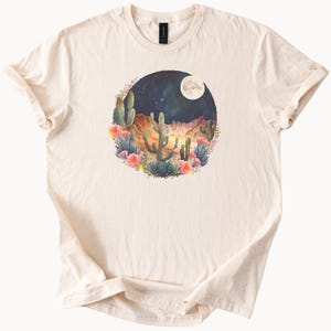 Watercolor Desert Moon Cactus Graphic Tee Women&#39;s Nature Shirt