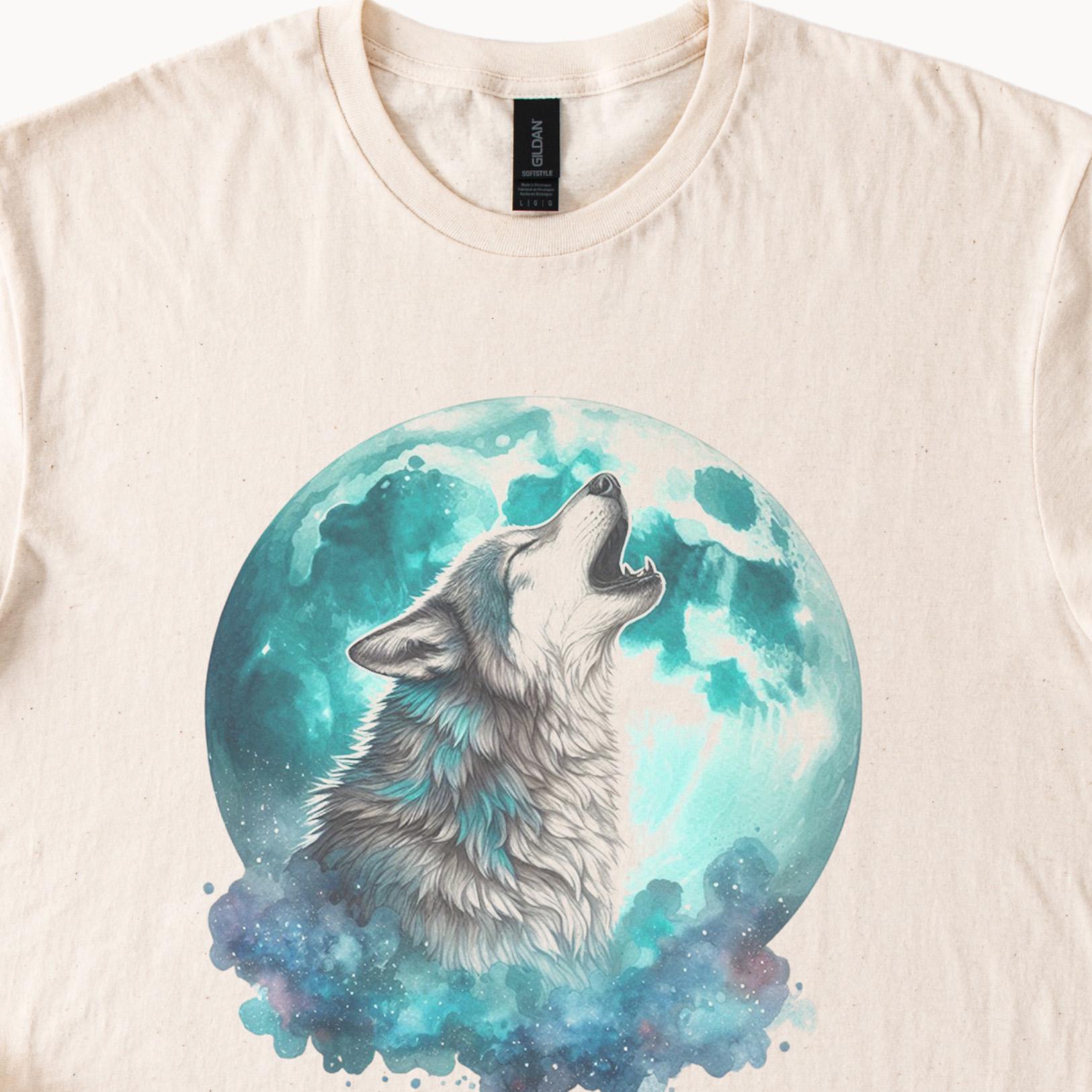 満月に吠えるオオカミのグラフィックTシャツ 天体動物アートTシャツ