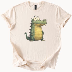 Funny Cartoon Alligator Graphic T Shirt Cute Green Crocodile Character Tee Animal Lover Gift Unique Hand Drawn Illustration Shirt