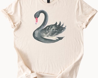 Zwarte zwaan aquarel grafisch shirt T-shirt natuur kunst T-shirt