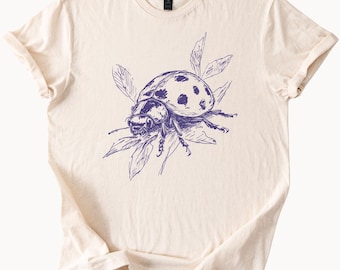 てんとう虫Tシャツ 昆虫グラフィックTシャツ 自然愛好家へのギフト 虫プリントトップ