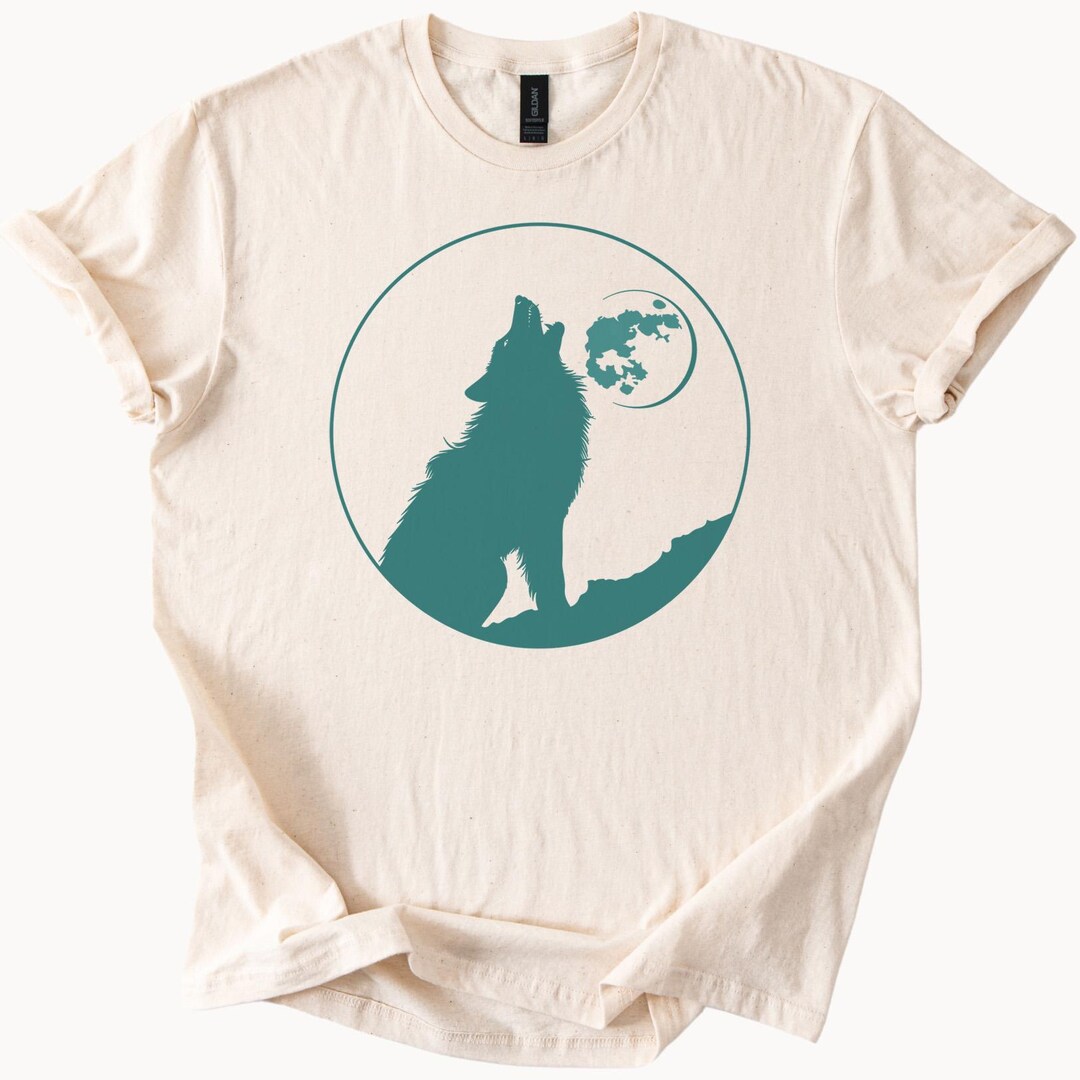Wolf Shirt Howling Wolf Moon Graphic T Shirt Natural Cotton Tee Animal ...