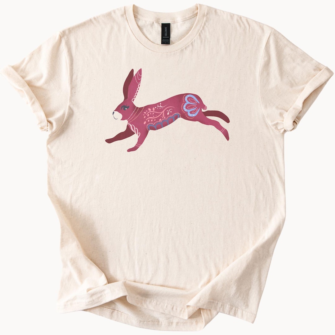 Howling Rabbit Shirt Boho Bunny Graphic T Shirt Leaping Rabbit Art Tee Nature Animal Lover ...