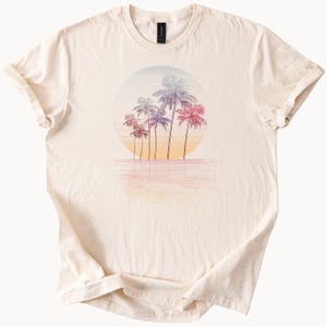 Retro Palm Tree Sunset T-Shirt Beach Vibes Graphic Tee Summer Holiday Shirt