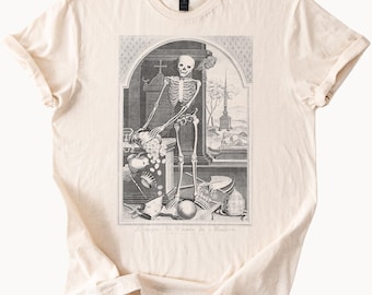 Memento Mori Skeleton T-Shirt Gothic Death Art Tee Morbid Skull Top