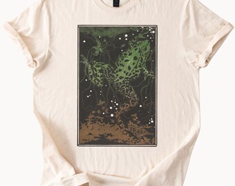 Green Frog Woodland Art Print Graphic Shirt Nature Forest Animal Tee Amphibian Illustration Earthy Eco Friendly Unique Wildlife T Shirt