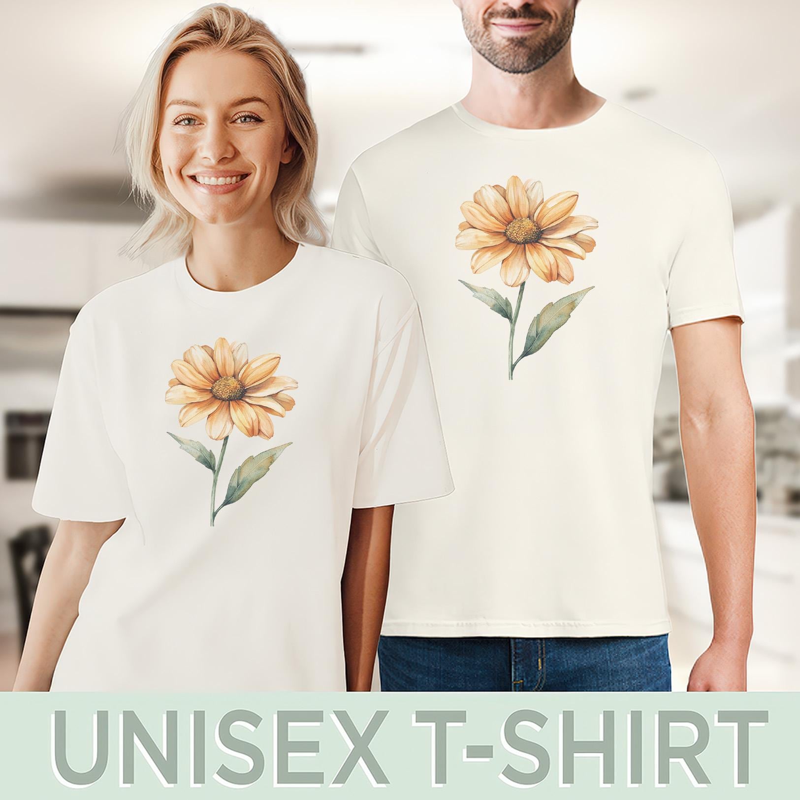 Yellow Daisy Flower Graphic Tee Shirt Watercolor Floral Art Soft