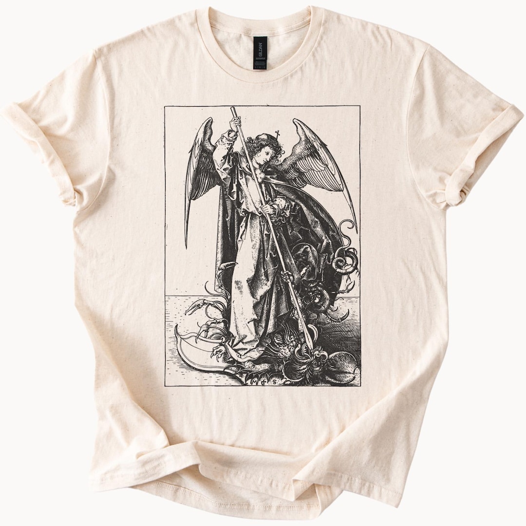 Saint Michael Slaying Dragon T Shirt Renaissance Art Tee Angel