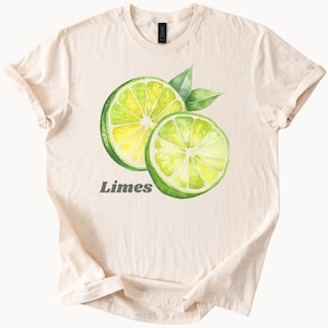 Limes Graphic T Shirt Watercolor Citrus Fruit Art Tee Hand Drawn Lime Slice Shirt Summer Botanical Illustration Apparel Gift