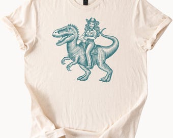 Cowgirl Riding T Rex Dinosaur TShirt Western Dino Tee