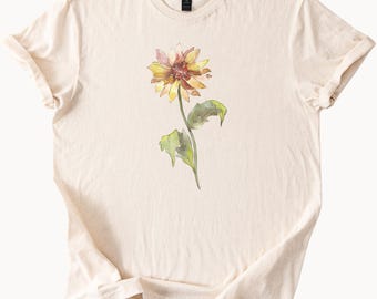 Boho Floral T Shirt Watercolor Flower Graphic Tee Summer Blossom Top Unique Artistic Botanical Shirt Gift for Her
