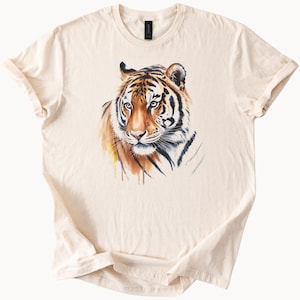 Colorful Watercolor Tiger Head Tee Animal Lover Graphic Shirt for Women Unique Wildlife Design Mens Tiger Face TShirt Gift Idea