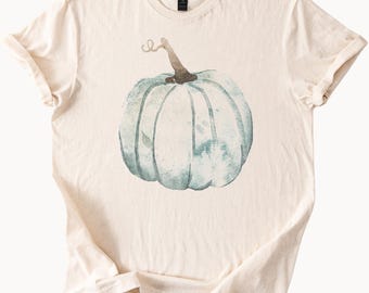 Blauwe pompoen grafisch shirt aquarel herfst esthetische pastel pompoen T-shirt herfst outfit Thanksgiving cadeau zacht gezellig grafisch T-shirt