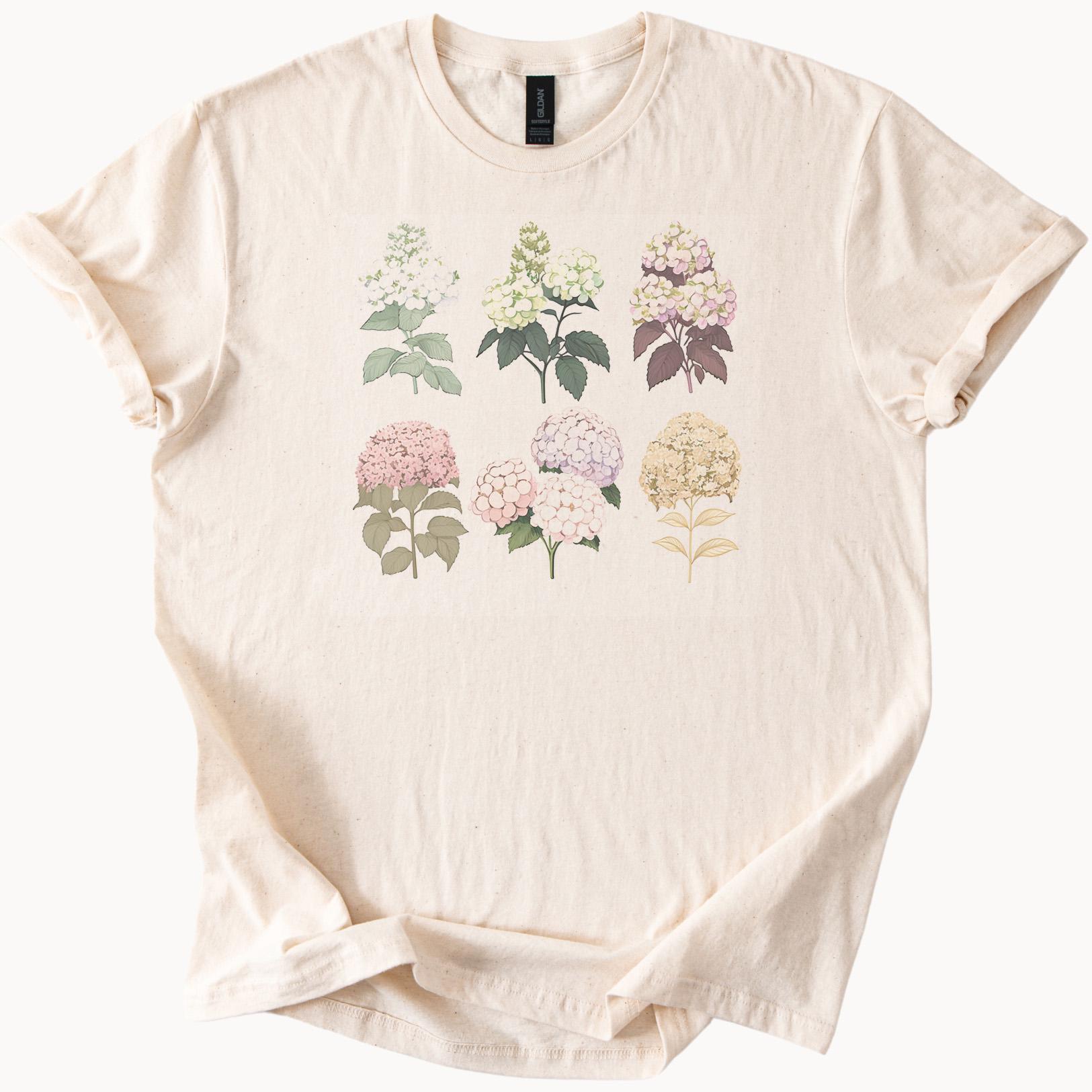 Botanical Hydrangea Flowers T Shirt Floral Graphic Tee